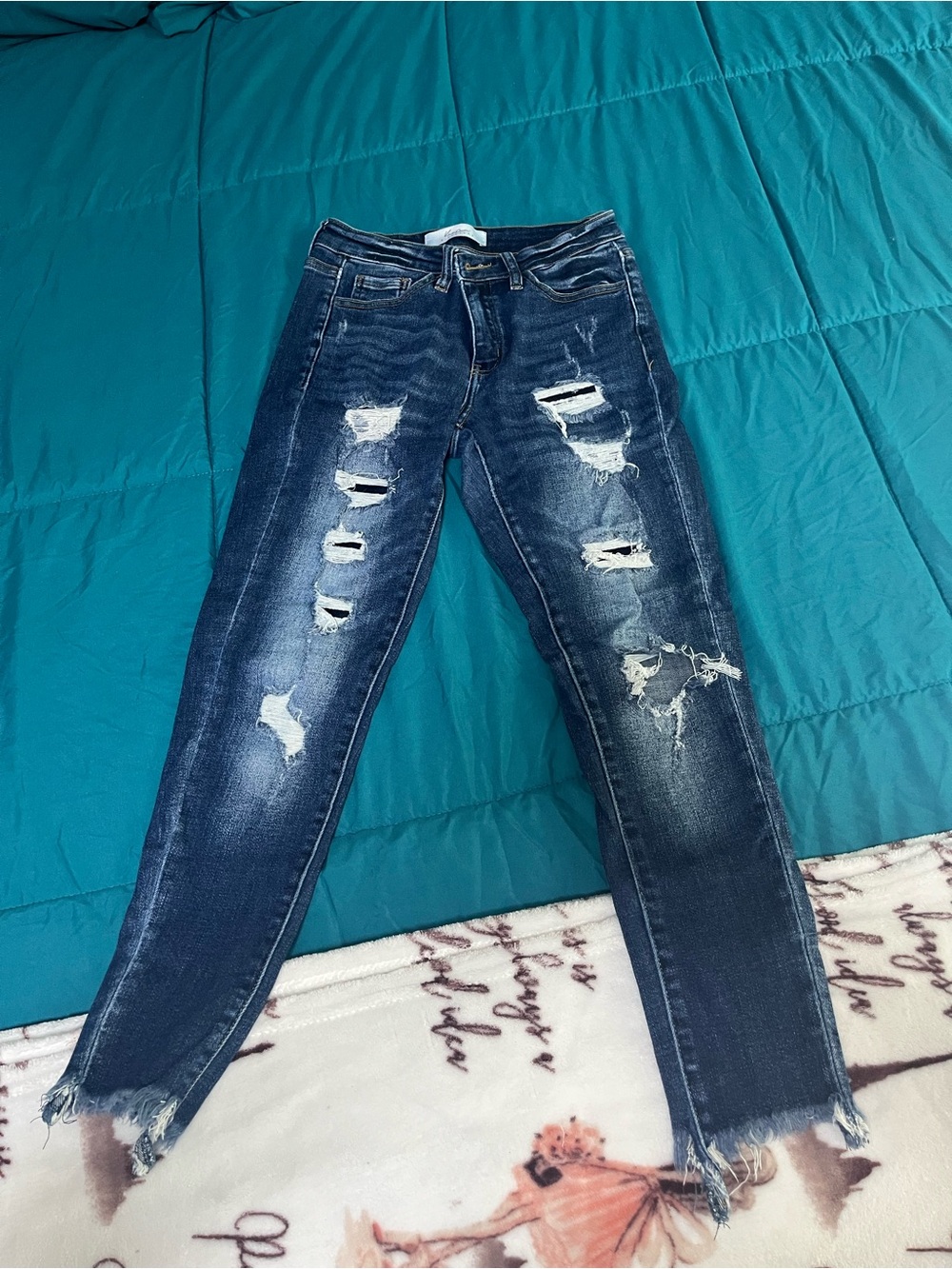 Kancan Dark Blue Distressed Women's Skinny Jeans
